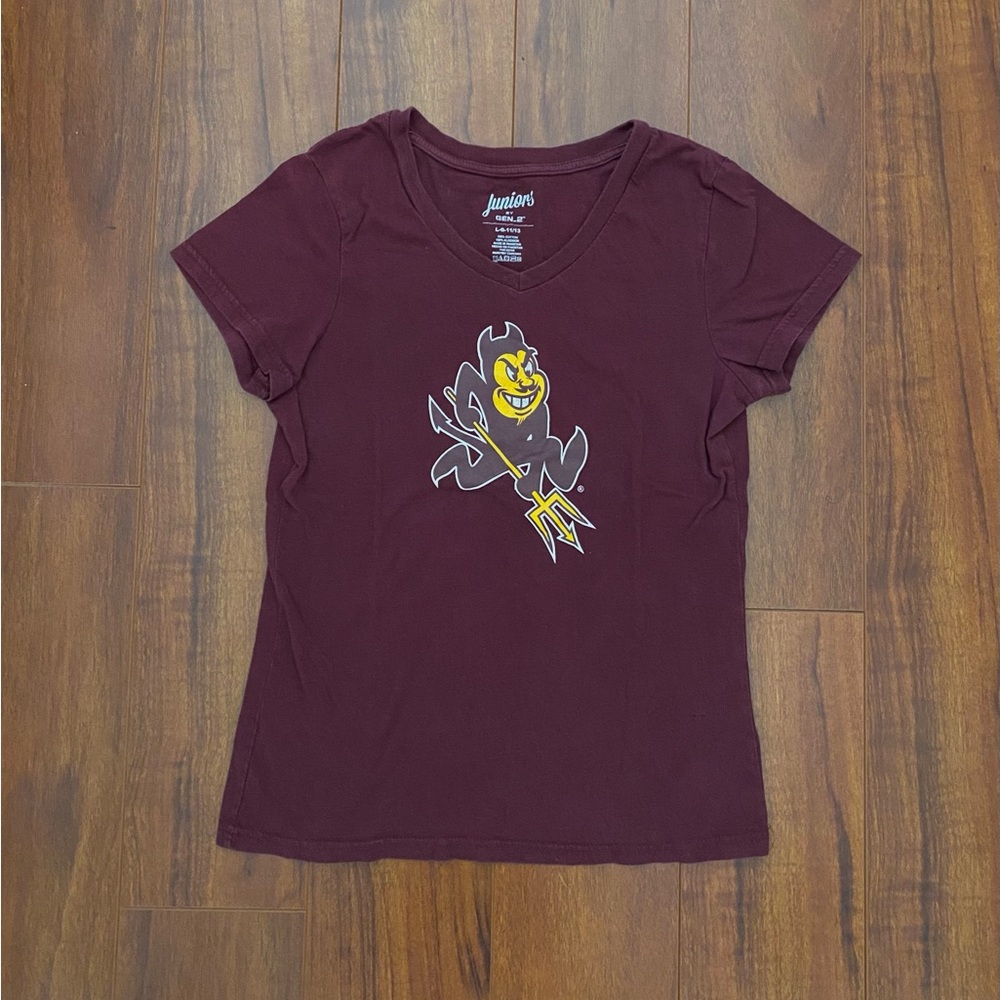 Arizona State University Sun Devils Maroon Top w/ Sparky Logo - Size Juniors L